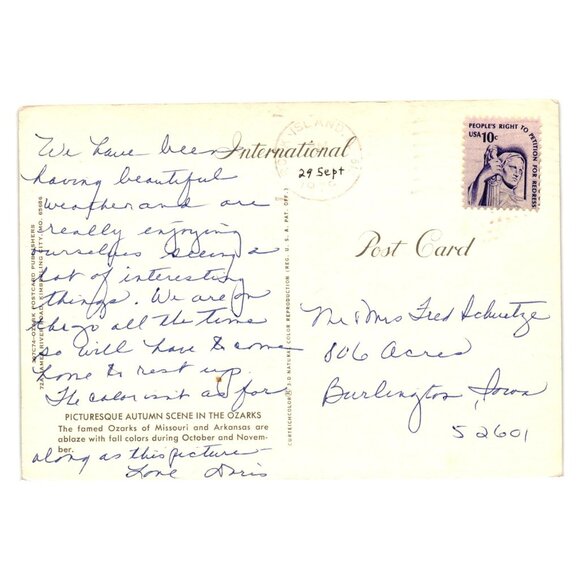 Autumn Ozarks Vintage Postcard Fall Scene Missouri Arkansas Postcard Mailed Tree - Picture 2 of 2